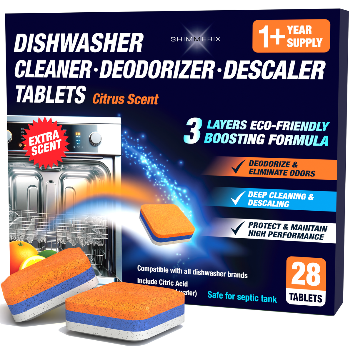 Dishwasher Cleaner Deodorizer Descaler Tablets - 28 Tabs - Citrus