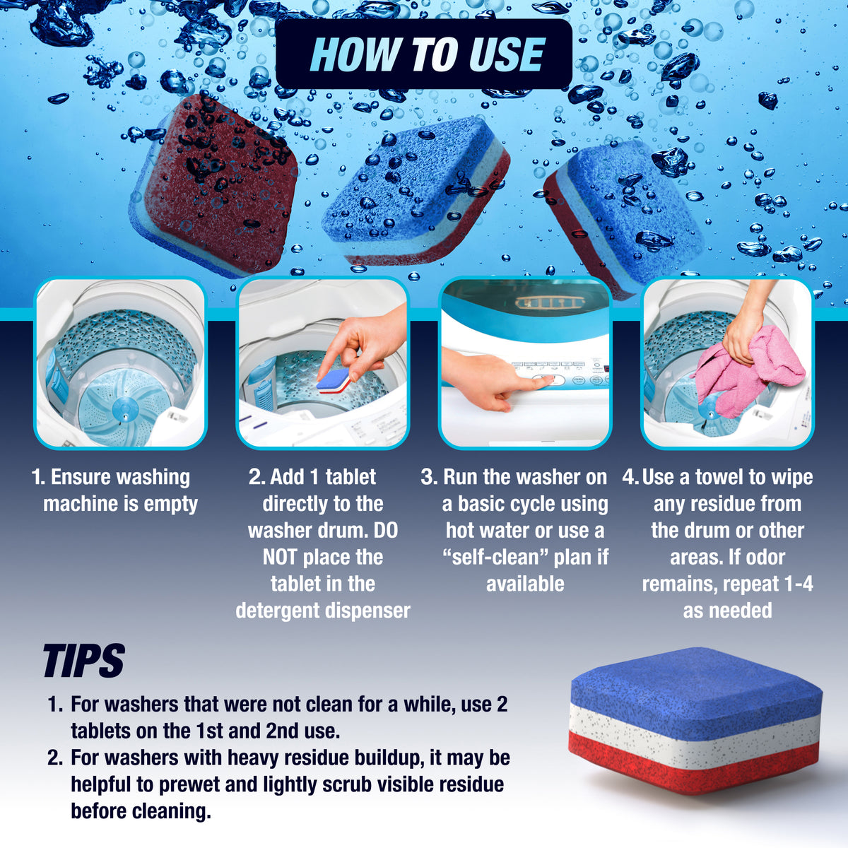 Top Load Washing Machine Cleaner Tablets - 14 Tablets