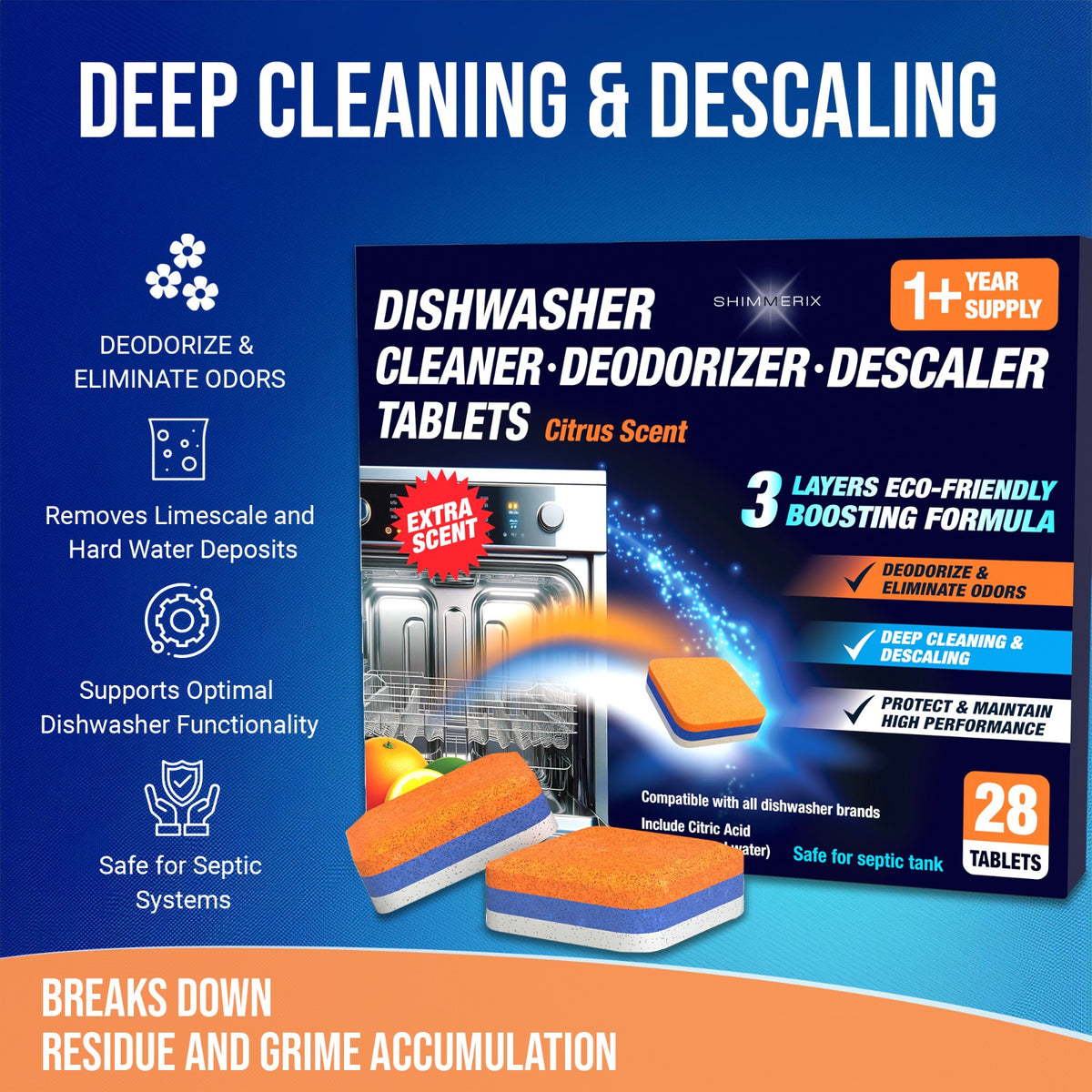 Dishwasher Cleaner Deodorizer Descaler Tablets - 28 Tabs - Citrus